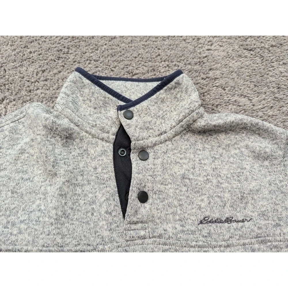 Eddie Bauer Pullover Mens Medium Sweater‎ Gray Snap Fleece Long Sleeve - Picture 2 of 7